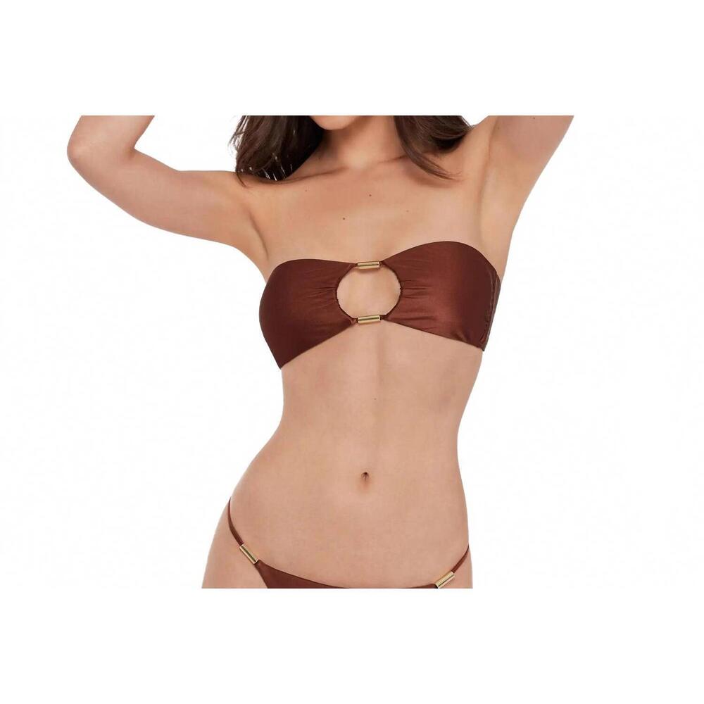 NEW STEVE MADDEN cutout bandeau bead bikini top in oak brown